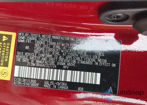 2010 Lexus Rx 350 from USA, damaged, VIN 2T2BK1BA8AC027724